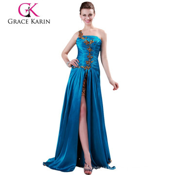 Grace Karin Sexy Cheap High Log Split Front Um ombro Beaded Mermaid Blue Long Prom Dresses CL4407